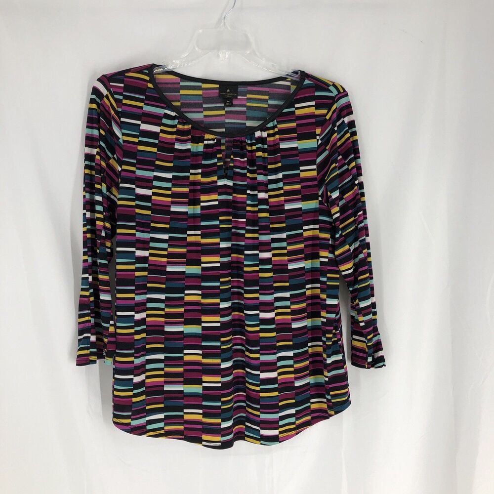 Worthington Women Blouse Colorful , Keyhole Neck, long sleeves 1X